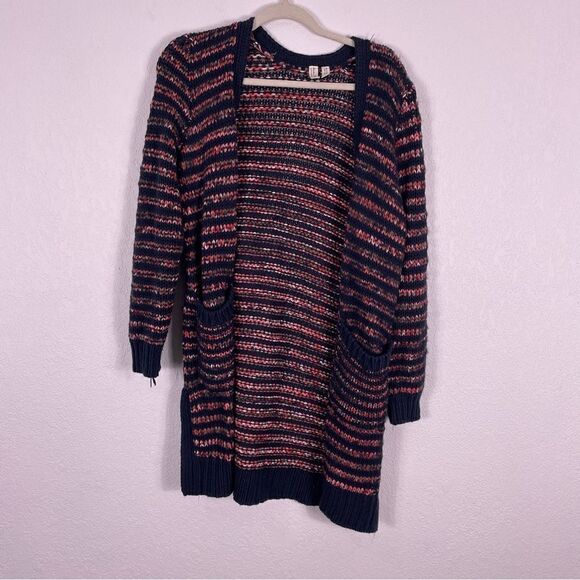Meadow Rue | Anthropologie Red, Pink, & Navy Blue Knit Open Cardigan Sweater - Picture 1 of 8